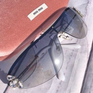 🆕 MIU MIU smoky gray Shield Sunglasses w/ Crystals